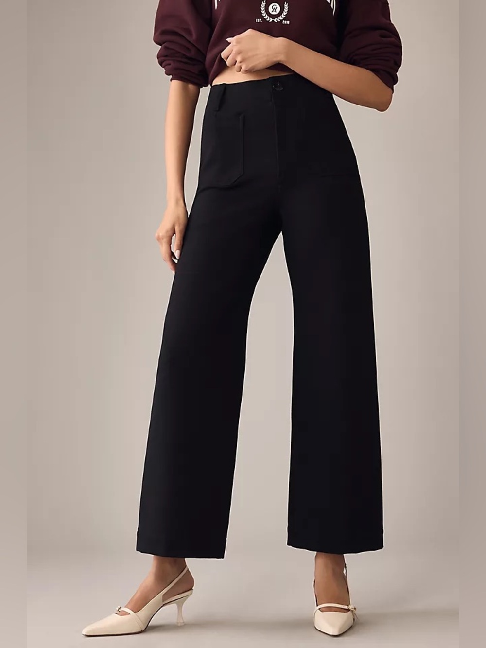 Anthropologie Maeve Colette Pant Ponte Knit Wide Leg Crop Black Size 27